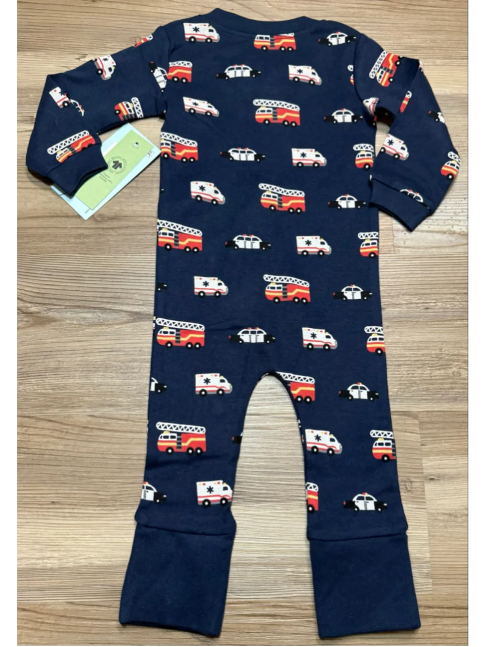Monica + Andy Baby Footies 3-6 Months White Navy Blue Dog Fire Truck Set